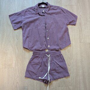 Le Lis boutique purple Two Piece Lounge Set drawstring buttons cotton
